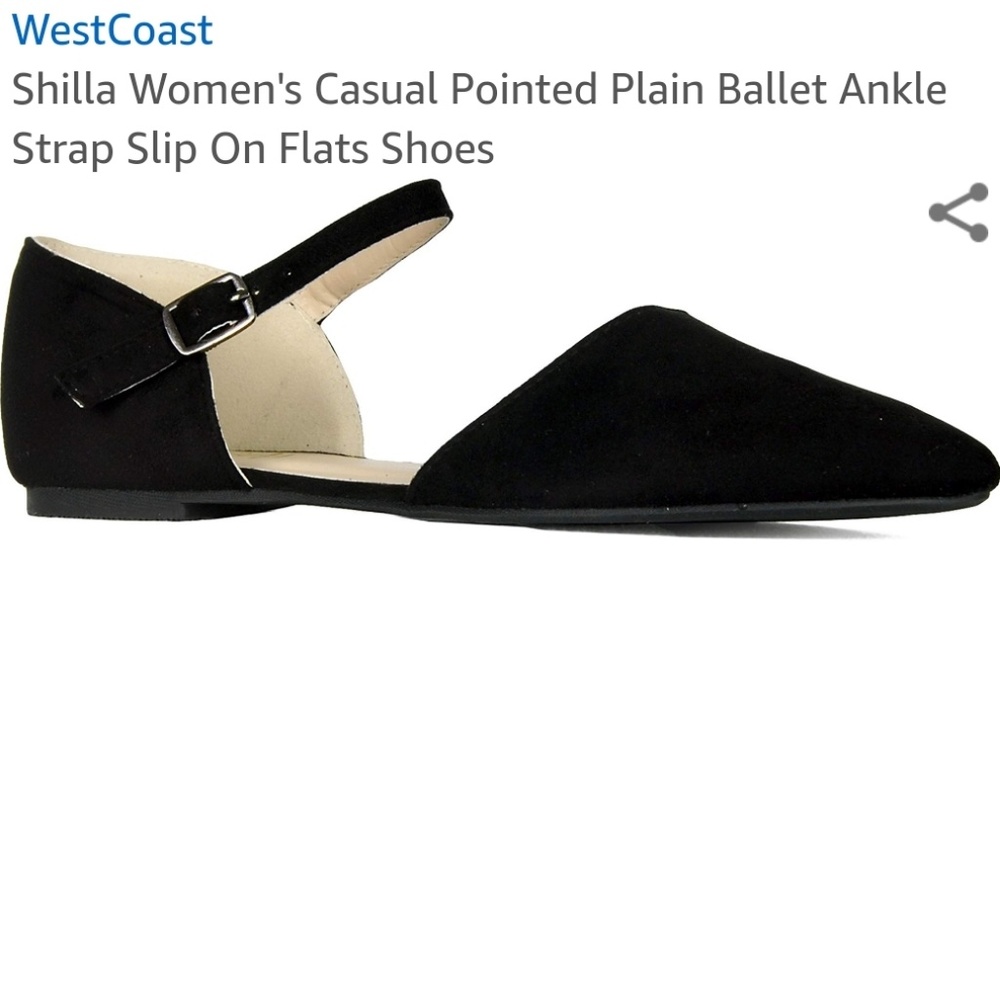 Pointed Toe Black Suede Flats with Strap Size 10